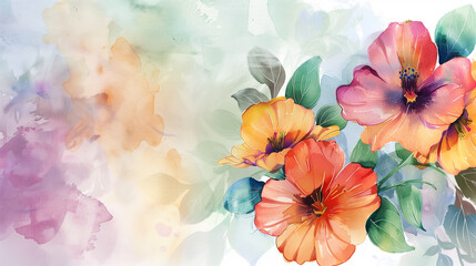 Watercolor banner featuring a variety of colorful flowers and foliage
