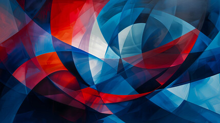 Obraz premium Abstract wallpaper with soft lines and geometric shapes in a striking blend of cobalt blue and vivid red