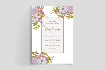 WEDDING INVITATION FRAME WITH FLOWER DECORATIONS WITH FRESH LEAVES