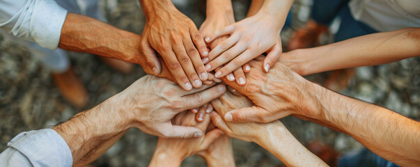 A group of people are holding hands in a circle. Concept of unity and togetherness