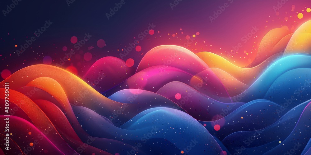 Poster abstract colorful neon light wavy background,3d abstract dots representing digital binary data. conc