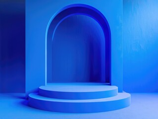 A blue archway with a blue floor