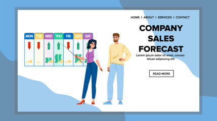 target company sales forecast vector. strategy analysis, plan budget, performance trend target company sales forecast web flat cartoon illustration