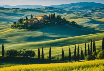 Volterra Vista: Capturing the Beauty of Tuscany's Rural Sunset Landscape