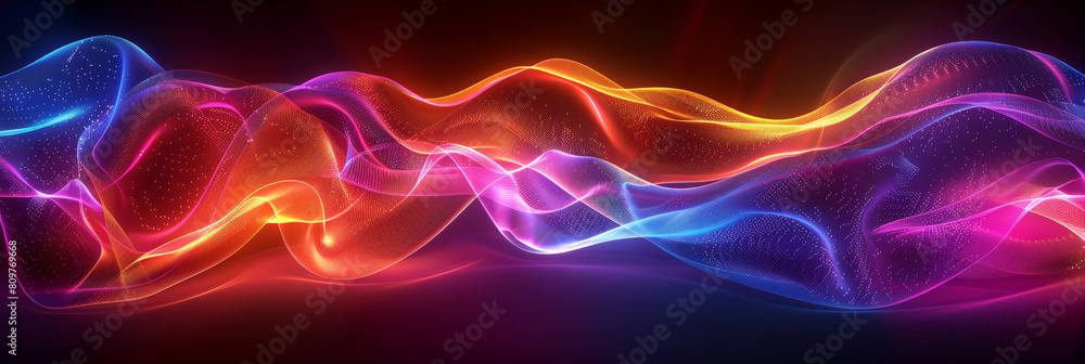 Poster abstract colorful neon light wavy background,3d abstract dots representing digital binary data. conc
