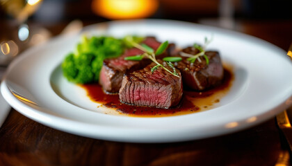 delicious beef in a plate at luxury restaurant
