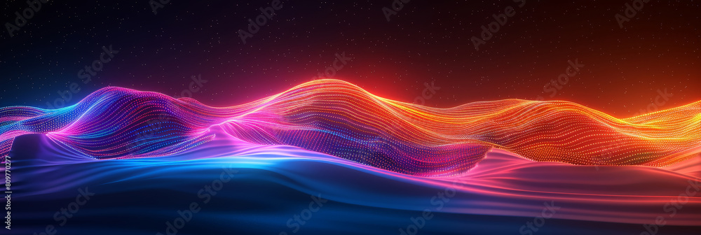 Poster abstract colorful neon light wavy background,3d abstract dots representing digital binary data. conc