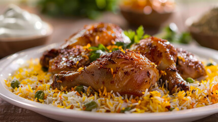Delicious persian chicken dish with saffron-infused rice and fresh herb garnish, showcasing the authentic flavors of iranian cuisine