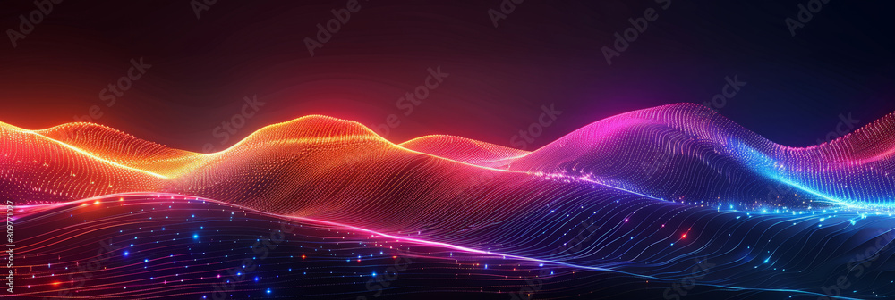 Poster abstract colorful neon light wavy background,3d abstract dots representing digital binary data. conc
