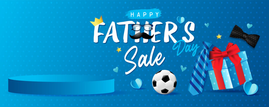 Happy Fathers day promotion banner for product demonstration. Empty podium for fashion product from Father's Day sale. Vector illustration