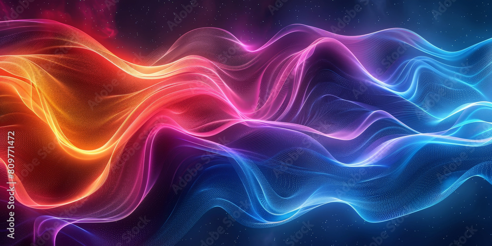 Poster abstract colorful neon light wavy background,3d abstract dots representing digital binary data. conc