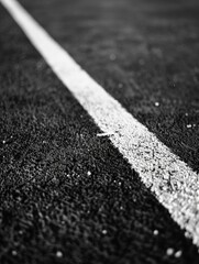 A black and white photo of a road with a white line