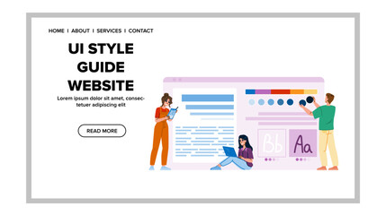 navigation ui style guide website vector. buttons icons, images responsive, mobile accessibility navigation ui style guide website web flat cartoon illustration