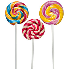 Spiral lollipops, brightly colored, on a transparent background