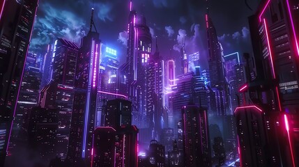 Cyberpunk cityscape, hitech background, 4K, hyperrealistic, wide angle, neon lighting, futuristic buildings, dark atmosphere