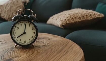 Naklejka premium Timeless Tranquility: A Boho Oasis in Modern Living clock, bed, alarm, morning, woman, bedroom, sleeping, sleep, time, home, pillow, awake, up, alarm clock, waking, lying, asleep, relaxation, 