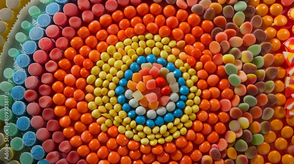 Poster circular layout of rotating candies forming a circular pattern