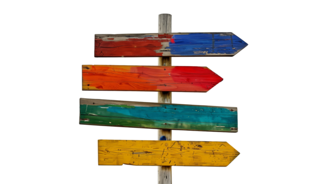 Colorful wooden isolated on white background. Perfect for travel, choices, adventure