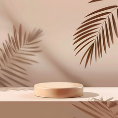 
Minimal cosmetic light Vanilla background and premium podium display for product presentation branding and packaging presentation. studio stage with shadow of leaf background.