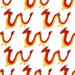 Chinese dragon background. Traditional Asian seamless pattern. Holidays Festivals weekends. Keepers of treasures: fertility life light strength wisdom. vector illustration. Lizard snake cold blooded
