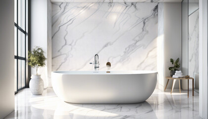 modern bathroom in white marble, day light

