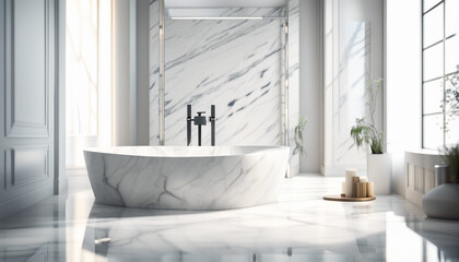 modern bathroom in white marble, day light
