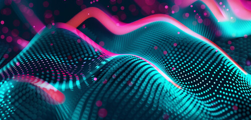 Electric teal and neon pink abstract dot wave, bold and dynamic for modern art.
