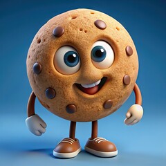 Happy Cute Cookie Emoji Character With Chocolate Chips In 3d Render. Generative AI