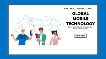 g global mobile technology vector. app data, network device, connectivity internet g global mobile technology web flat cartoon illustration