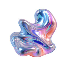 PNG shiny liquid 3d form in the style of holographic colors, abstract fluid flowing composition, gradient iridescent texture
