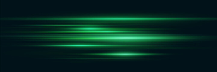 Abstract green lines, speed light effect. Illuminated traffic lanes.