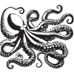 Tentacles of an octopus. Hand drawn vector illustration in engraving technique isolated on white background.