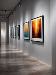 White Canvas Showcase, Art Gallery Displays Stunning Paintings on Clean, Minimalist Walls.