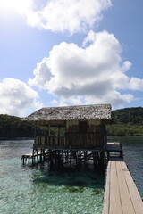 View of typical bamboo houses in West Papua, Raja Ampat archipelago