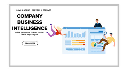 performance company business intelligence vector. dashboard reporting, trends metrics, competitive market performance company business intelligence web flat cartoon illustration