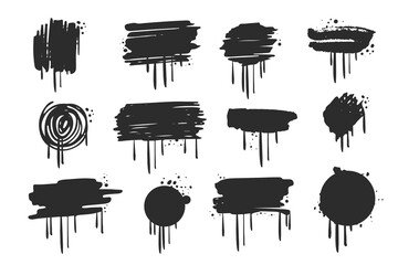 Water drops and splash silhouette in simple doodle style. Set different liquid shapes and silhouette. Organic blob grunge paint texture background