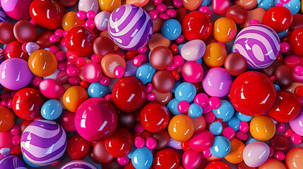 Colorful assorted spherical candies filling the frame.