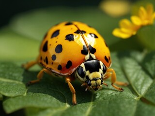 Obraz premium A macro image of a yellow Ladybird