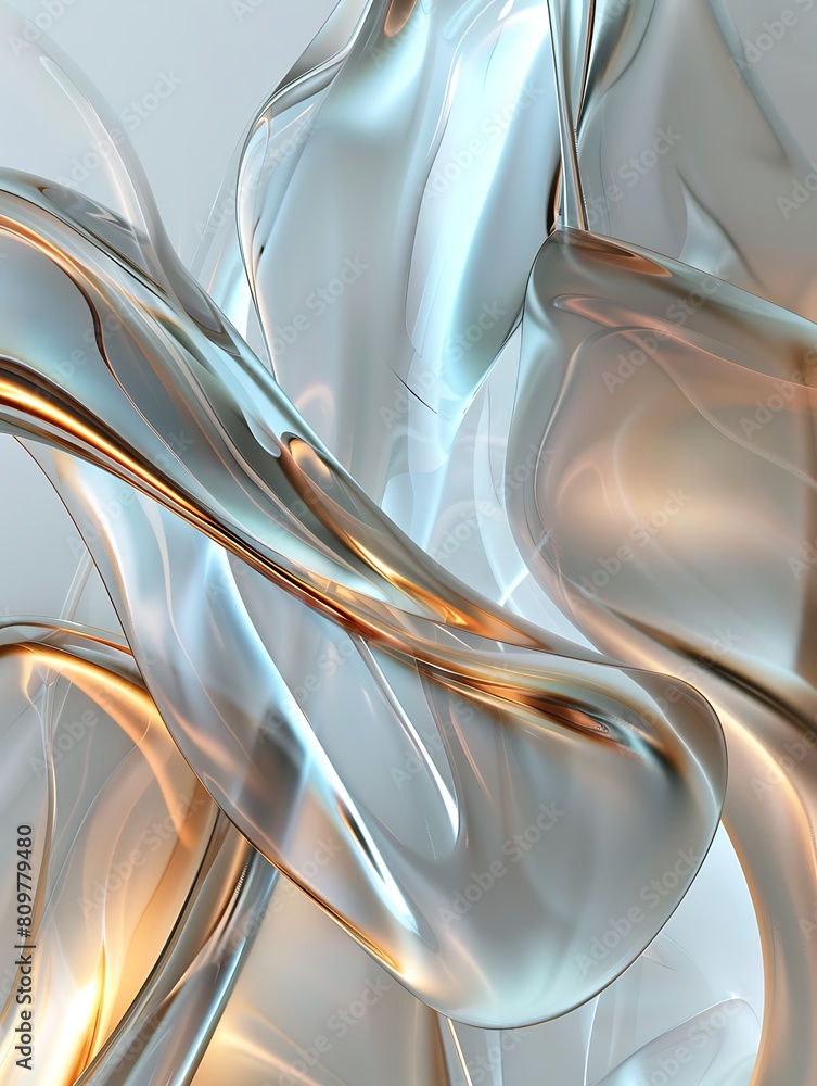 Aufkleber 3d rendering of abstract wavy metallic background with some smooth lines in it