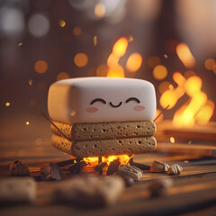 Cozy Cartoon S more with Campfire Gathering Backdrop for Advertising and Social Media