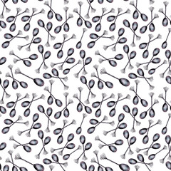 Watercolor seamless pattern with various desserts, sweets and cookies