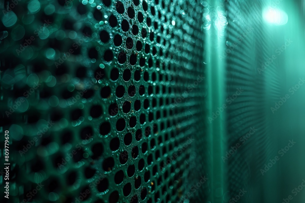 Poster a macro shot emphasizes the intricate blue mesh pattern with a light source creating a smooth gradie