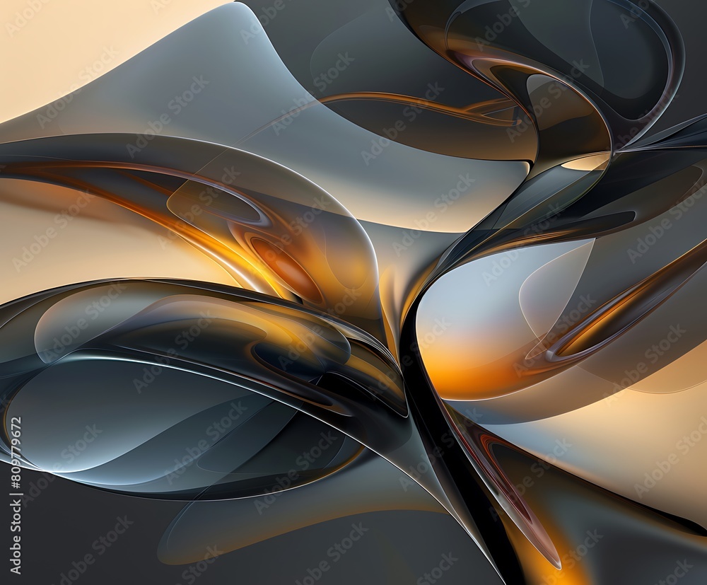 Aufkleber 3d rendering of abstract wavy metallic background with some smooth lines in it