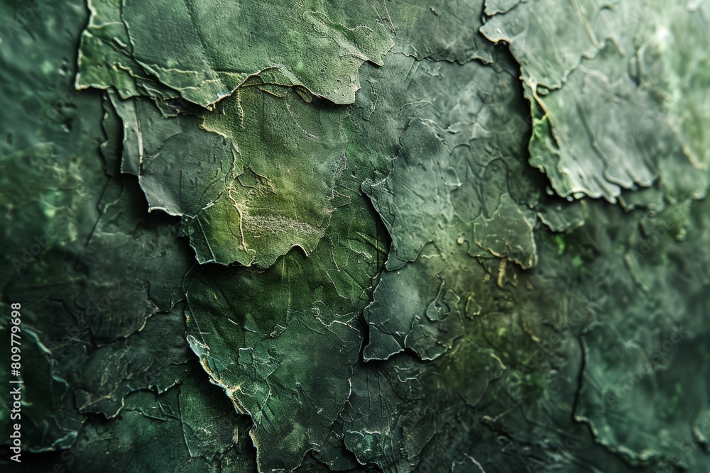Poster detailed image capturing the flaking texture with green hues on a rough surface, evoking a sense of 