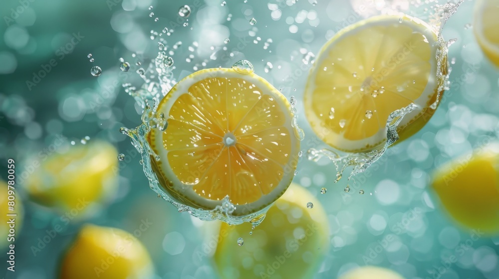 Poster dynamic poster with floating lemon slices in a dynamic layout