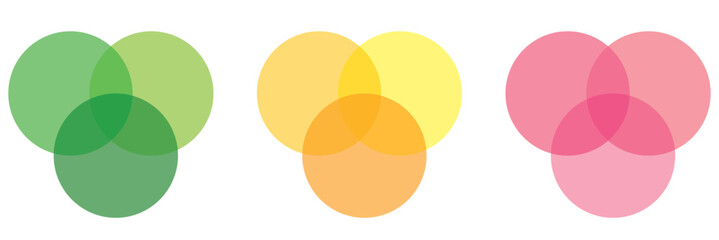 Venn diagram three overlapping circles chart line and solid. Business presentation Venn vector chart.