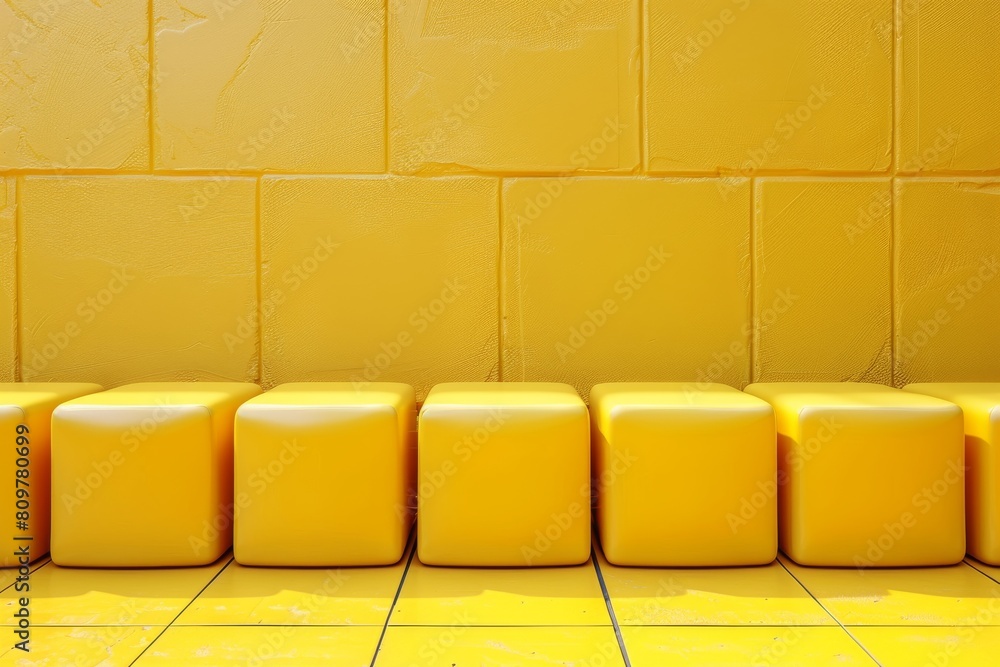 Poster uniform yellow cubes in a row present a pattern of consistency and order