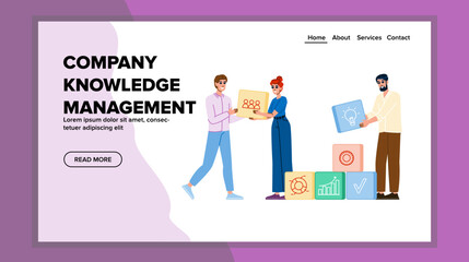 collaboration company knowledge management vector. communication technology, culture training, development sharing collaboration company knowledge management web flat cartoon illustration