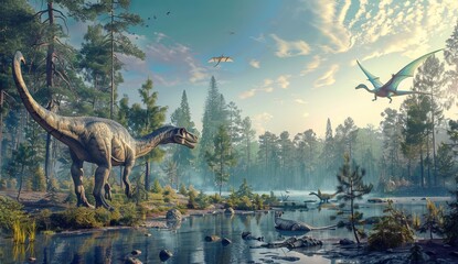 dinosaurs view landscape animal extinct