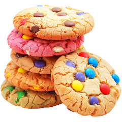 Cookies with bright colored toppings, with a transparent background